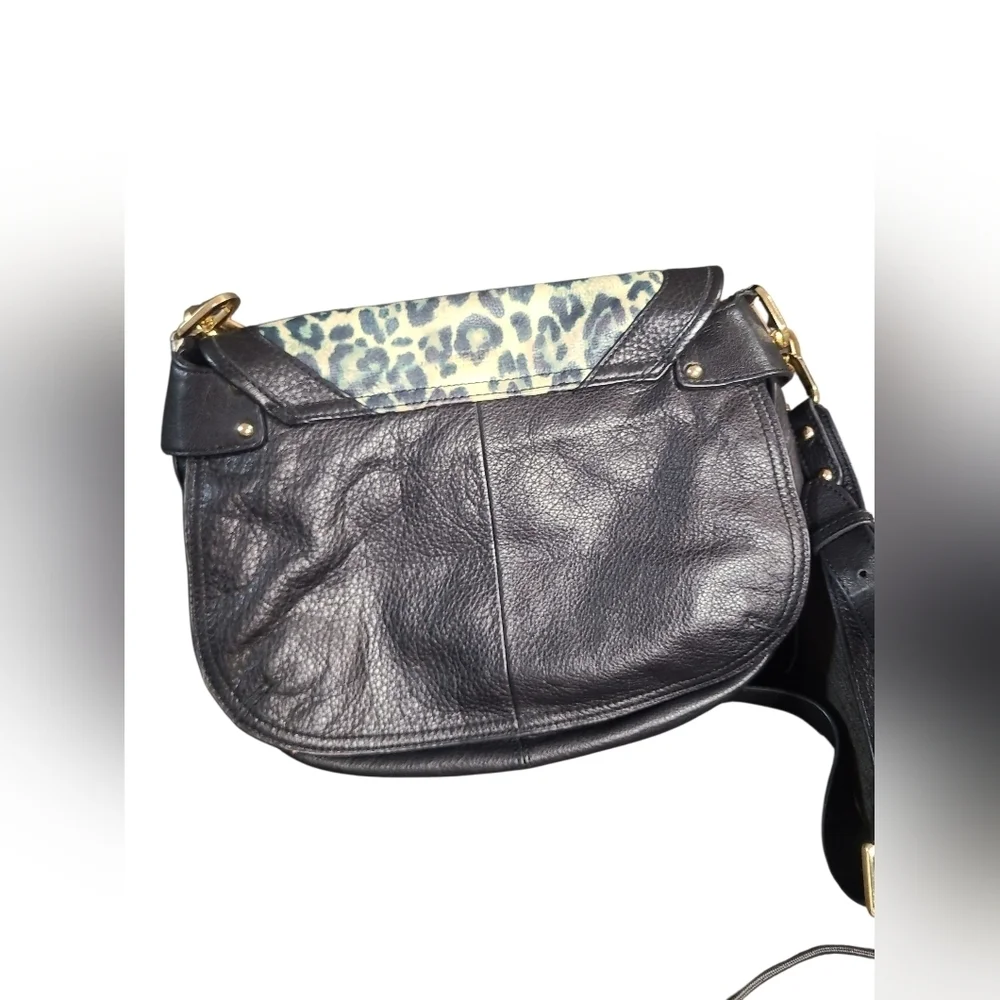 Perlina Black and Leopard Print Leather Women's Crossbody Bag